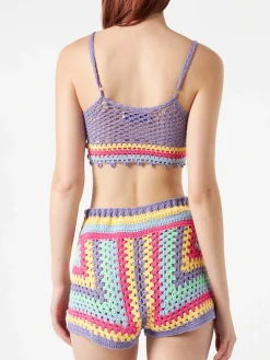 Top all'uncinetto multicolore