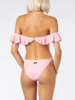 Top bikini rosa con spalle scoperte