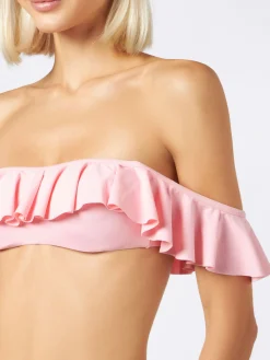 Top bikini rosa con spalle scoperte