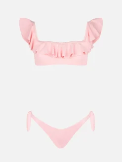 Top bikini rosa con spalle scoperte
