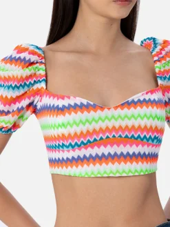 Top corto in maglia raschel da donna