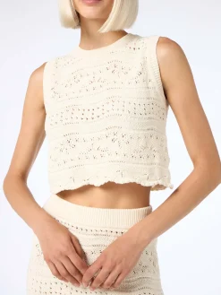 Top senza maniche in maglia di cotone da donna, colore Pesca