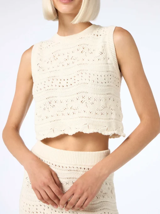 Top senza maniche in maglia di cotone da donna, colore Pesca