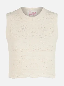 Top senza maniche in maglia di cotone da donna, colore Pesca
