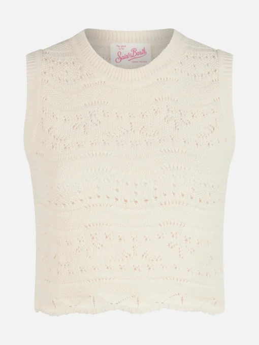 Top senza maniche in maglia di cotone da donna, colore Pesca