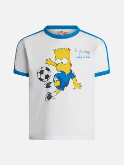 T-shirt bianca da bambino in cotone Dean Jr con stampa e ricamo Bart Simpson | L'EDIZIONE SPECIALE SIMPSON