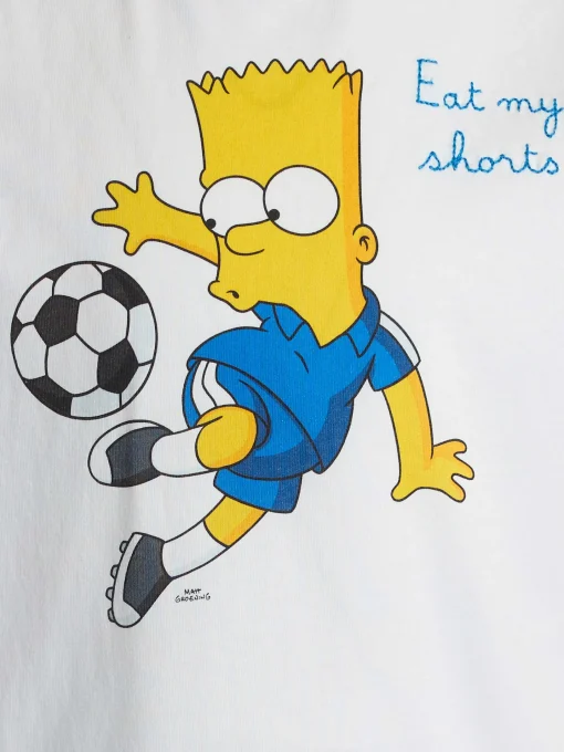 T-shirt bianca da bambino in cotone Dean Jr con stampa e ricamo Bart Simpson | L'EDIZIONE SPECIALE SIMPSON