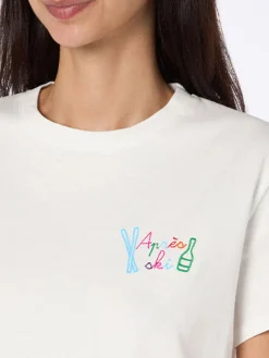 T-shirt bianca da donna Emilie con ricamo arcobaleno Apres Ski