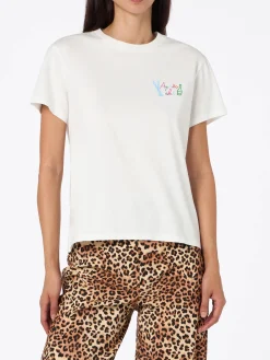 T-shirt bianca da donna Emilie con ricamo arcobaleno Apres Ski