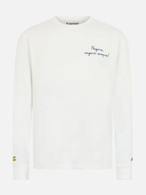 T-shirt bianca da uomo Luton con ricamo Negare, negare sempre! | VACANZE DI NATALE EDIZIONE SPECIALE