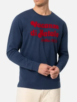 T-shirt blu da uomo Luton con stampa logo del film Vacanze di Natale | VACANZE DI NATALE EDIZIONE SPECIALE