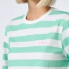 T-shirt corta da donna a righe bianche e acquamarina