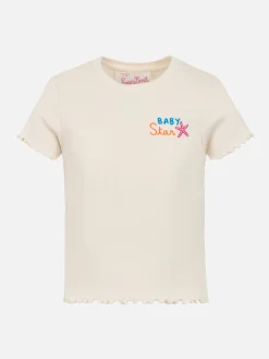 T-shirt da bambina a costine Serena Jr con ricamo Baby Star