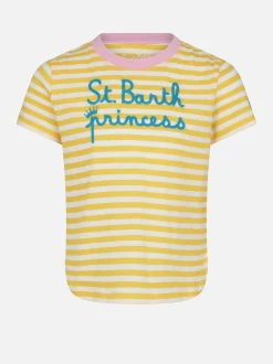 T-shirt da bambina a righe con ricamo St. Barth Princess