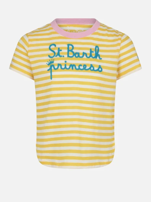 T-shirt da bambina a righe con ricamo St. Barth Princess