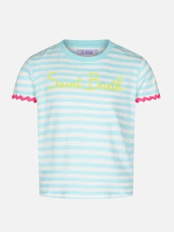 T-shirt da bambina a righe con ricamo Saint Barth