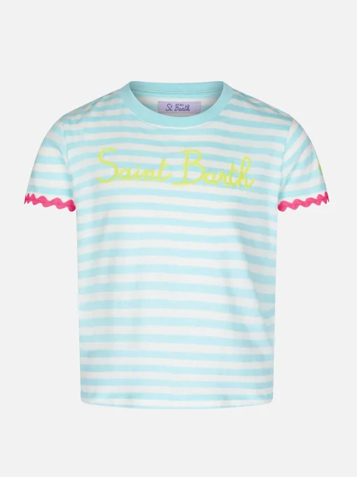 T-shirt da bambina a righe con ricamo Saint Barth