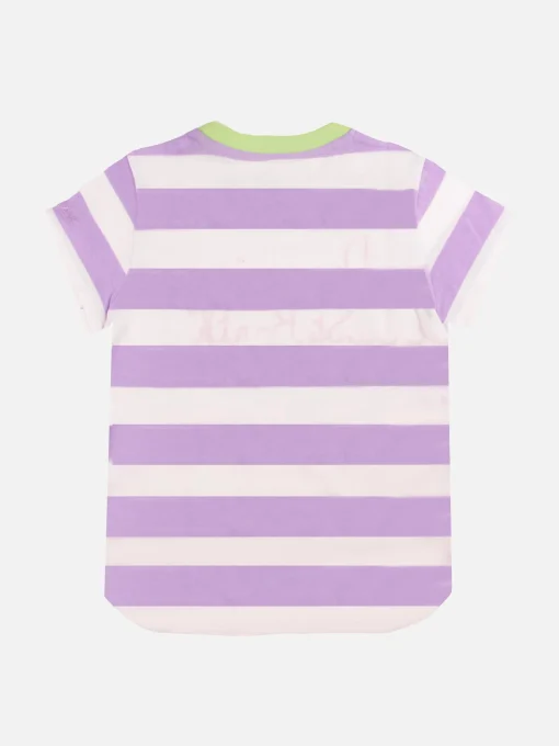 T-shirt da bambina a righe rosa e bianche con scritta ricamata
