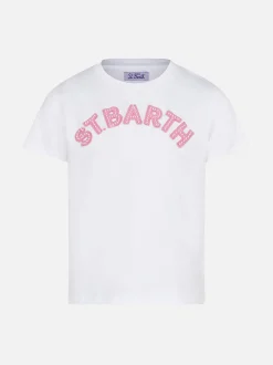 T-shirt da bambina con logo patch St. Barth rosa