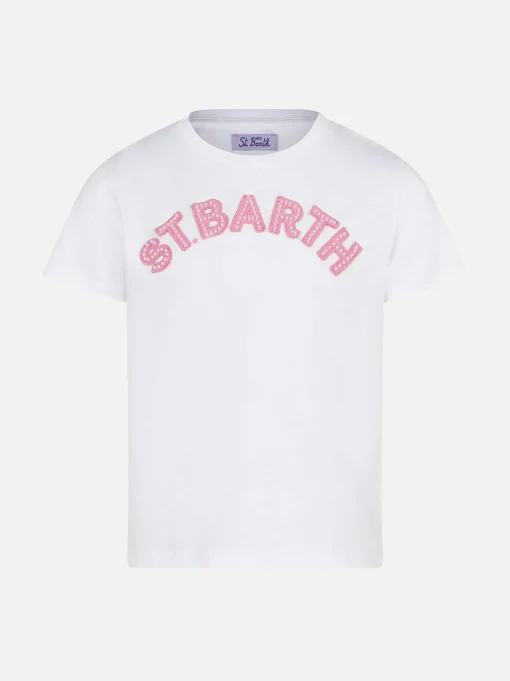 T-shirt da bambina con logo patch St. Barth rosa