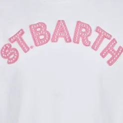 T-shirt da bambina con logo patch St. Barth rosa