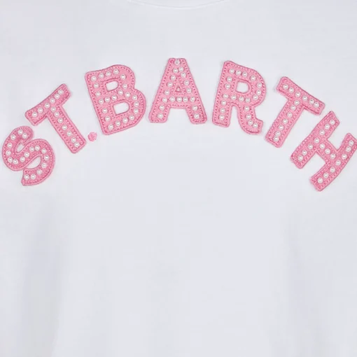 T-shirt da bambina con logo patch St. Barth rosa