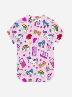 T-shirt da bambina con stampa patch anni '90