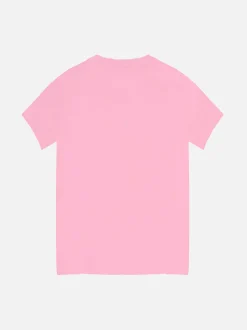 T-shirt da bambina rosa con scritta ricamata