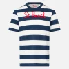 T-shirt da bambino a righe blu con ricamo St. Barth