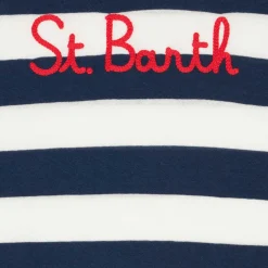T-shirt da bambino a righe blu con ricamo St. Barth