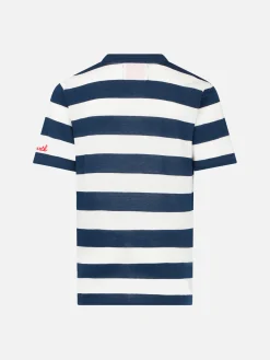 T-shirt da bambino a righe blu con ricamo St. Barth