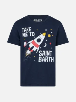 T-shirt da bambino blu razzo spaziale