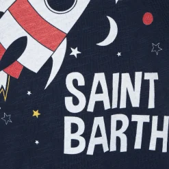 T-shirt da bambino blu razzo spaziale