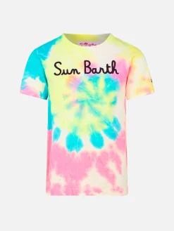 T-shirt da bambino con stampa tie dye e ricamo Sun Barth