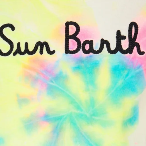 T-shirt da bambino con stampa tie dye e ricamo Sun Barth
