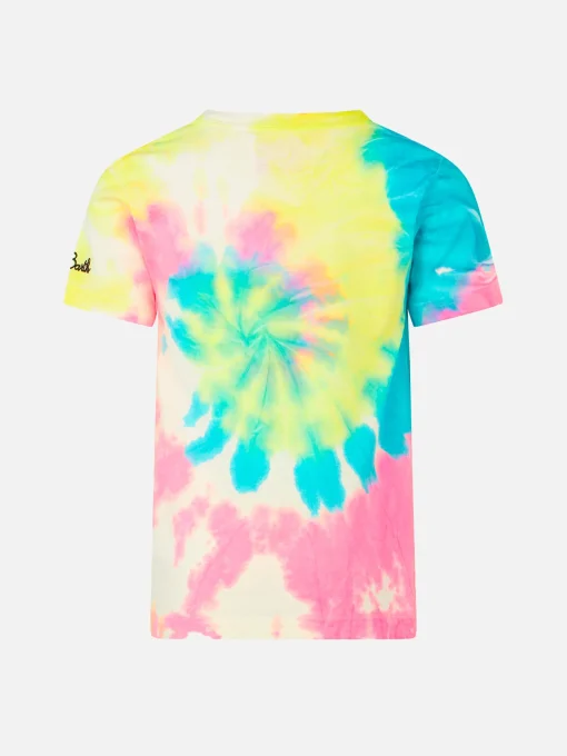 T-shirt da bambino con stampa tie dye e ricamo Sun Barth