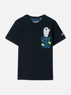 T-shirt da bambino con taschino stampato astronauta