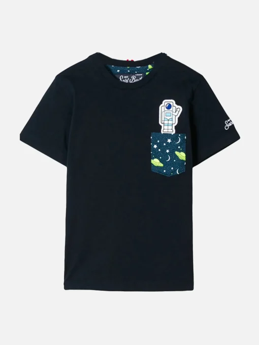 T-shirt da bambino con taschino stampato astronauta