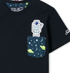 T-shirt da bambino con taschino stampato astronauta