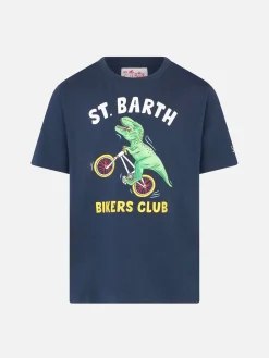 T-shirt da bambino dinosauro motociclista