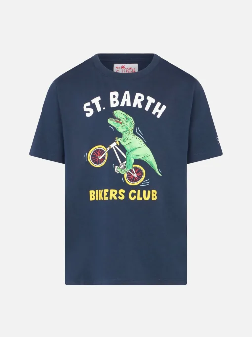 T-shirt da bambino dinosauro motociclista