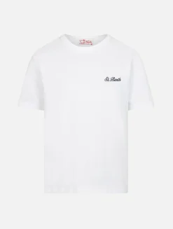 T-shirt da bambino Dover in jersey di cotone bianco con ricamo St. Barth
