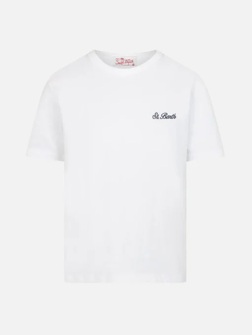 T-shirt da bambino Dover in jersey di cotone bianco con ricamo St. Barth