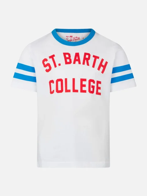 T-shirt da bambino in cotone con scritta St. Barth College