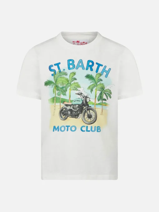 T-shirt da bambino in cotone con stampa moto
