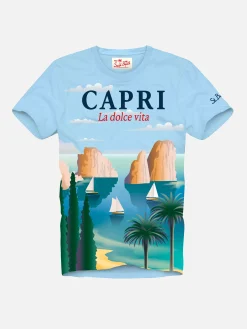 T-shirt da bambino in cotone con stampa cartolina di Capri