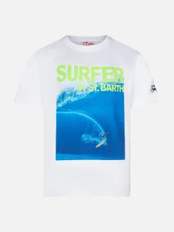 T-shirt da bambino in cotone con stampa Surfer in St. Barth