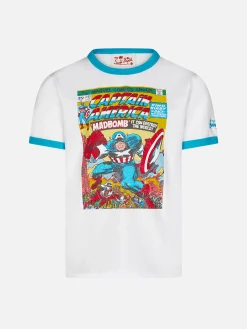 T-shirt da bambino in cotone bianco con stampa Capitan America | EDIZIONE SPECIALE MARVEL