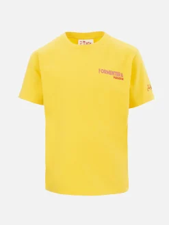 T-shirt da bambino in cotone con stampa di cartoline di Formentera