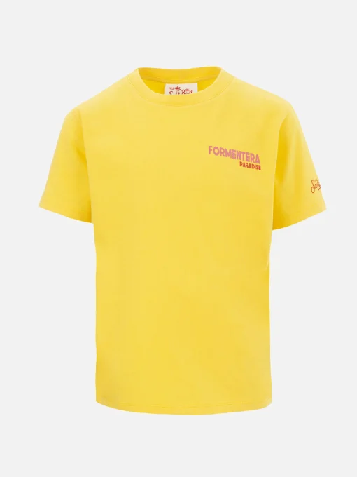 T-shirt da bambino in cotone con stampa di cartoline di Formentera